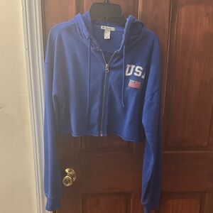 Blue USA Cropped Hoodie